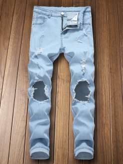 구멍이 있는 남성용 스트레치 청바지 큰 구멍이 있는 남성용 스트레치 청바지